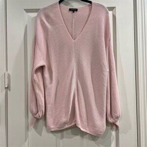 1.STATE Women's Pink Ribbed V-Neck Balloon Sleeve Sweater Size S